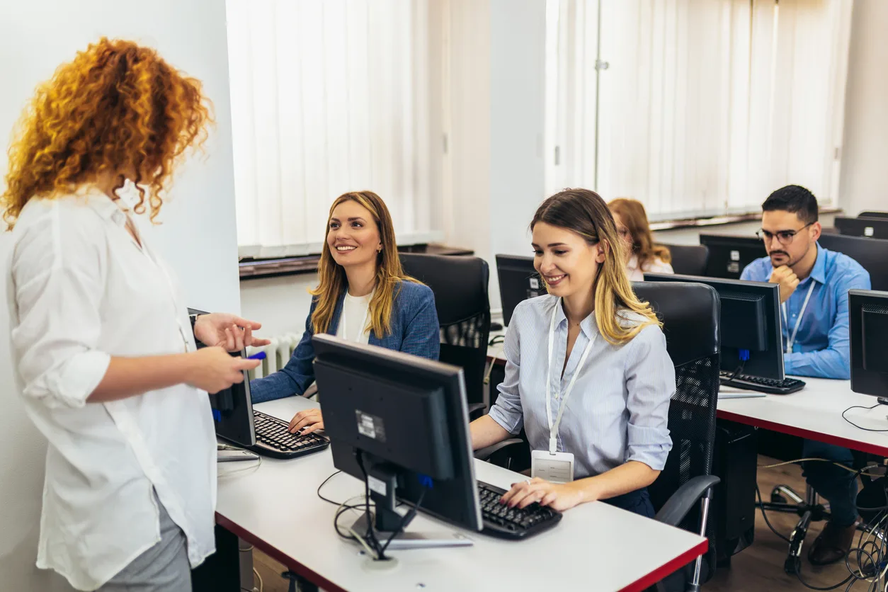 Professional business scene — Enrollment Computer Class — benefits administration context