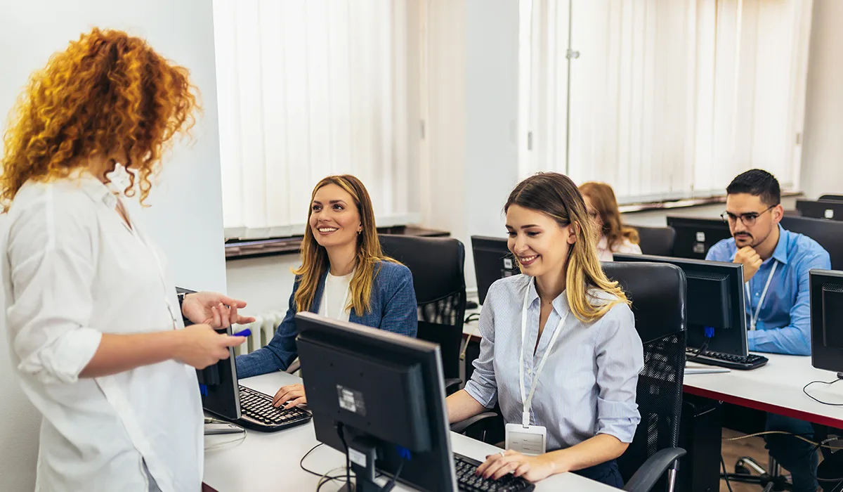 Professional business scene — Enrollment Computer Training — benefits administration context